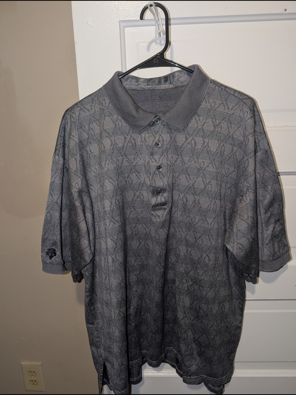 Descente Gray Patterned Golf Polo Shirt 100% Cotton Made In Indonesia
